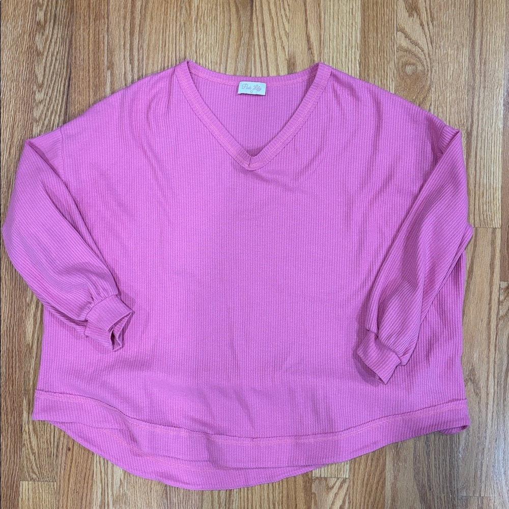 Pink Lily Waffle Knit Top. Pink